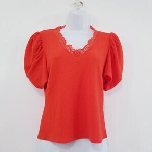 Meraki Lace V-Neckline Puff Sleeves Blouse